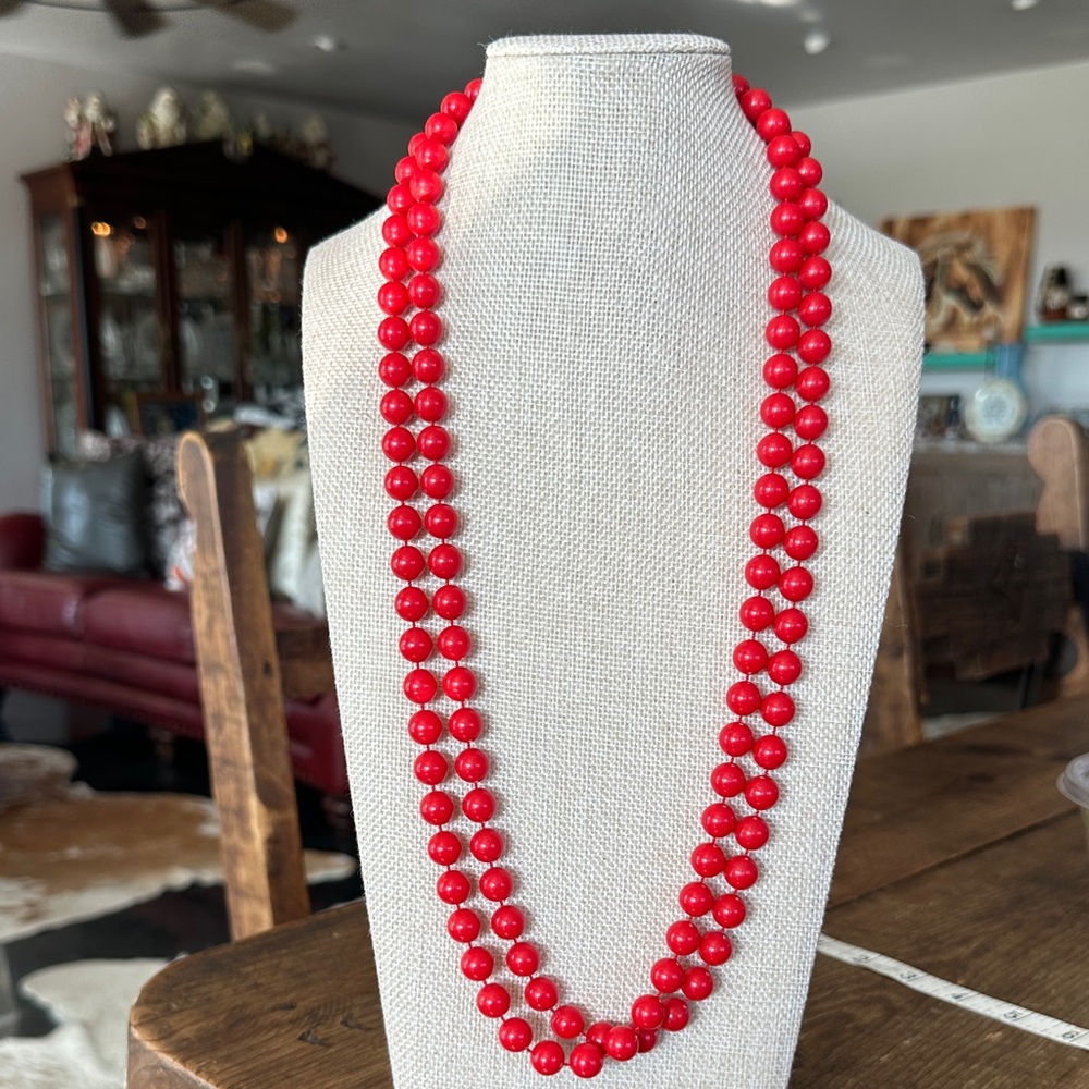 Vintage Marcella  Red Acrylic Double-Strand Necklace Original Clasp See Photos